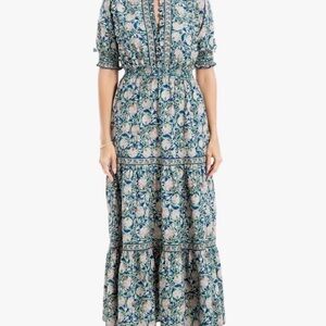 Max Studio Women’s Maxi Dress Sz 1X Ruffled V-neck Shirred waist Fits XL